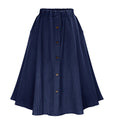 Button Front Denim A Line Midi Skirt - DarkBlue