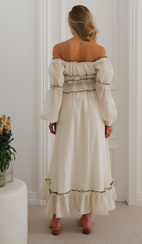 Ribbon Tie Off Shoulder Top And Skirt Set - Beige - 4