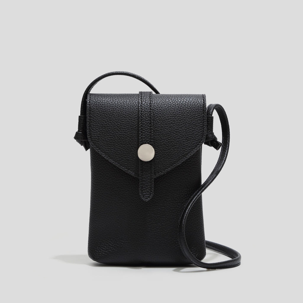 Minimalist Pebbled Phone Crossbody Bag - Black
