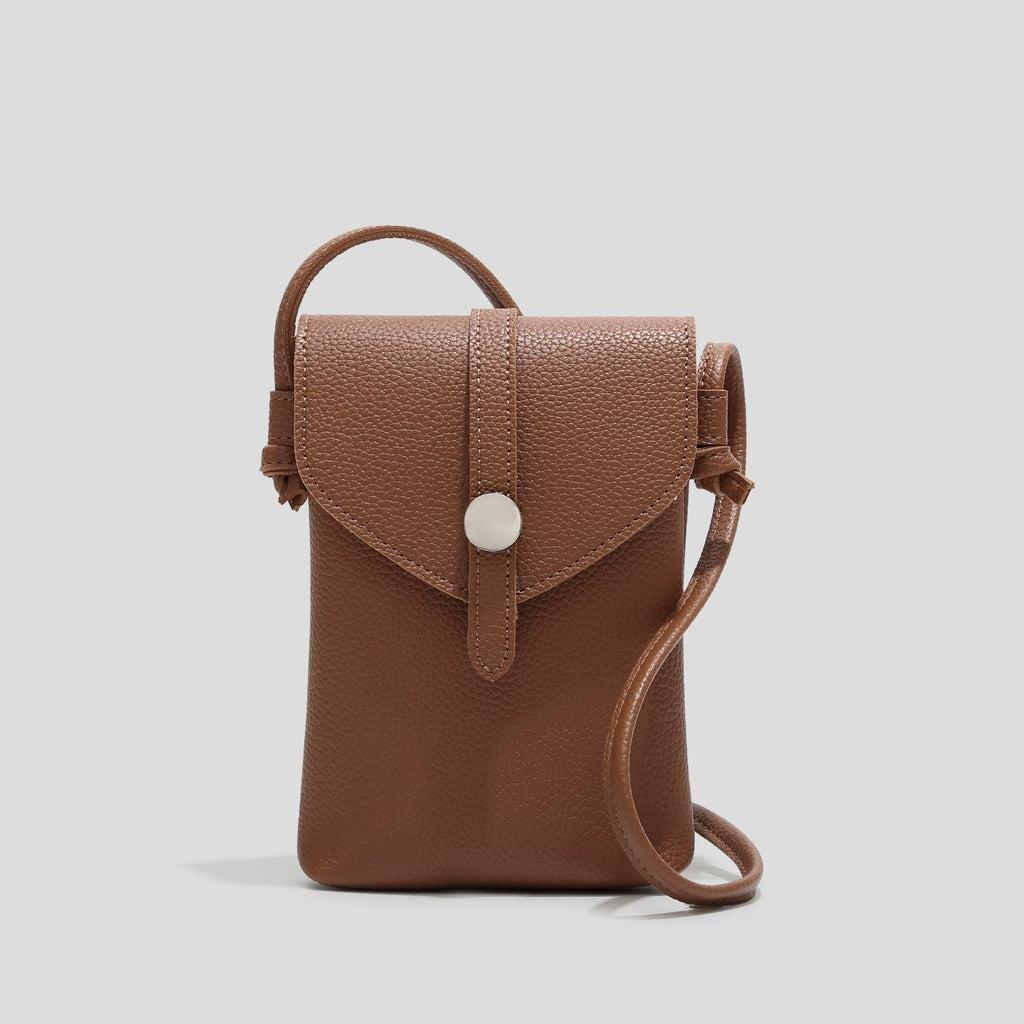 Minimalist Pebbled Phone Crossbody Bag - Brown