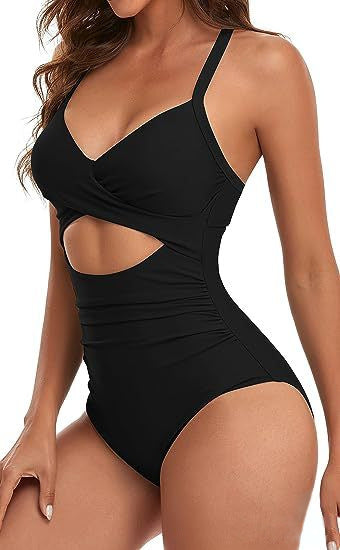 Twist Front Waist Cutout Swimsuit - Black