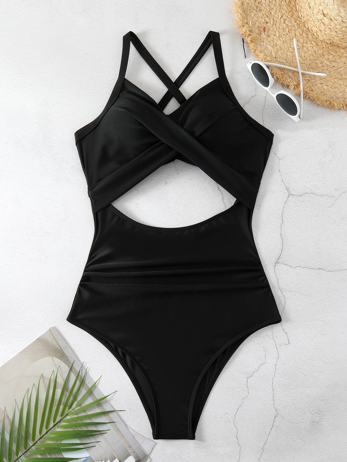 Twist Front Waist Cutout Swimsuit - Black - 3