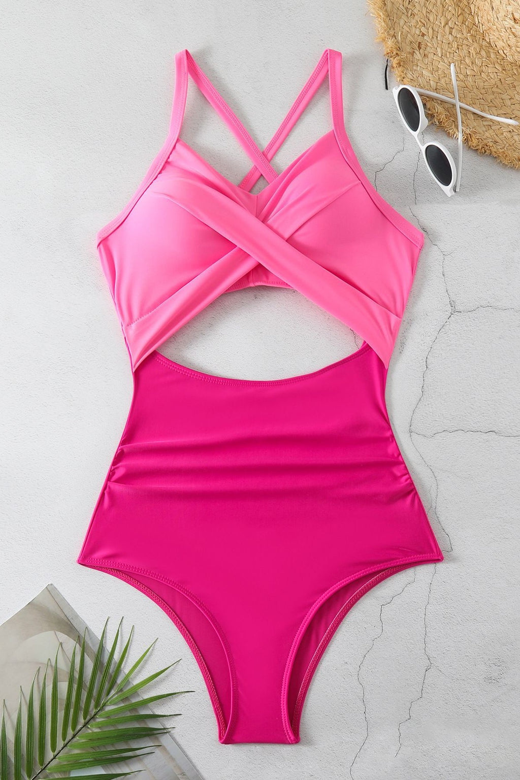 Twist Front Waist Cutout Swimsuit - Pink - 2