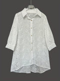 Eyelet Embroidered Button Down Shirt Dress - White