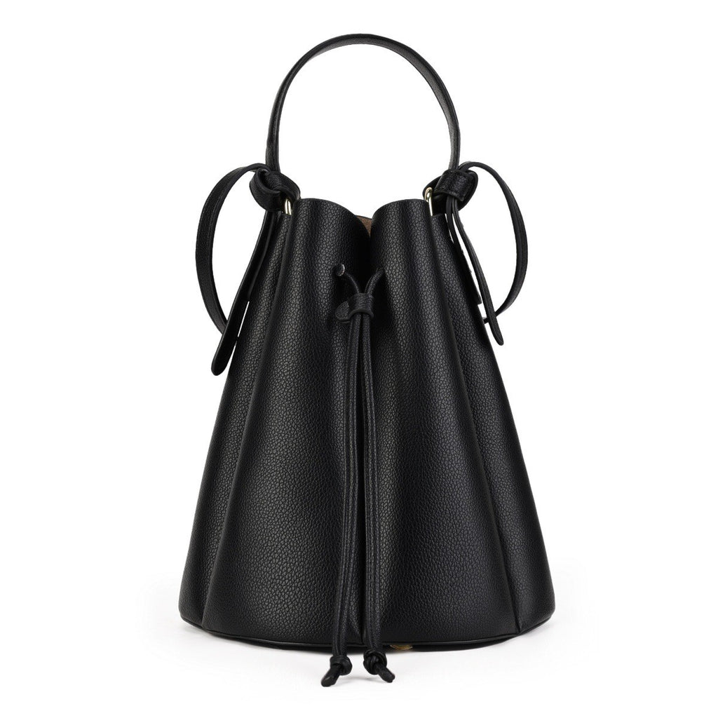 Petal Pleated Drawstring Bucket Bag - Black Large