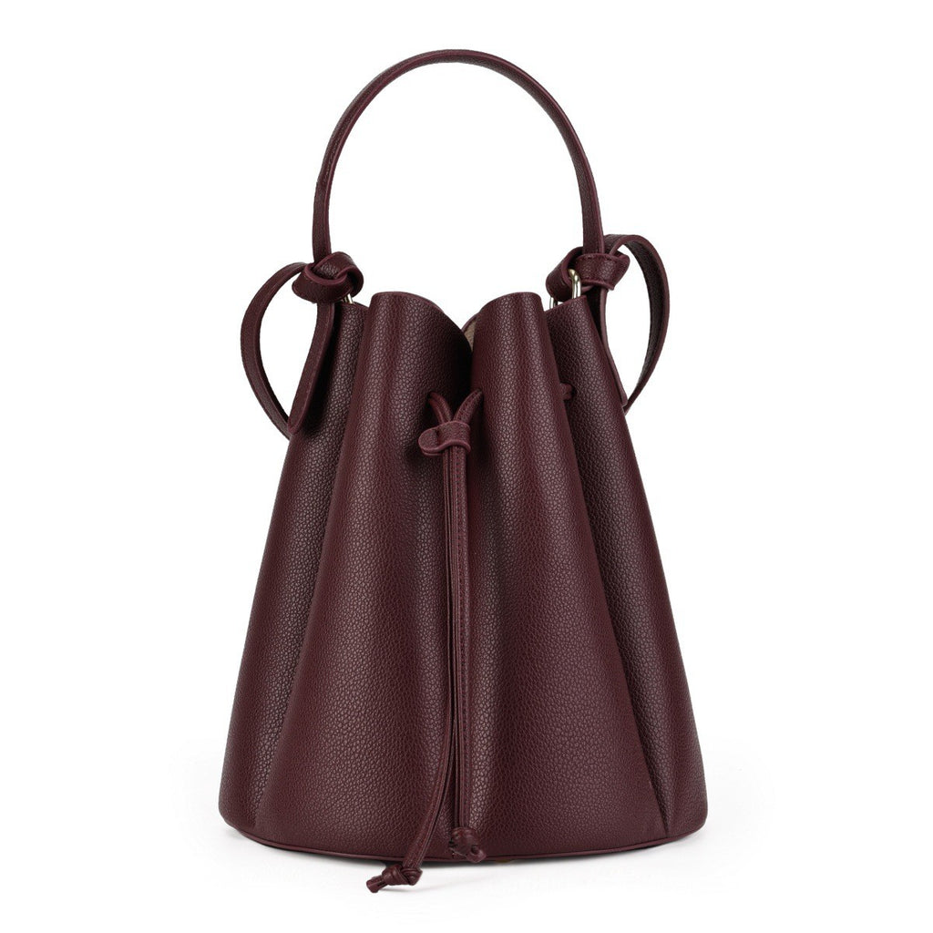 Petal Pleated Drawstring Bucket Bag - Burgundy Large