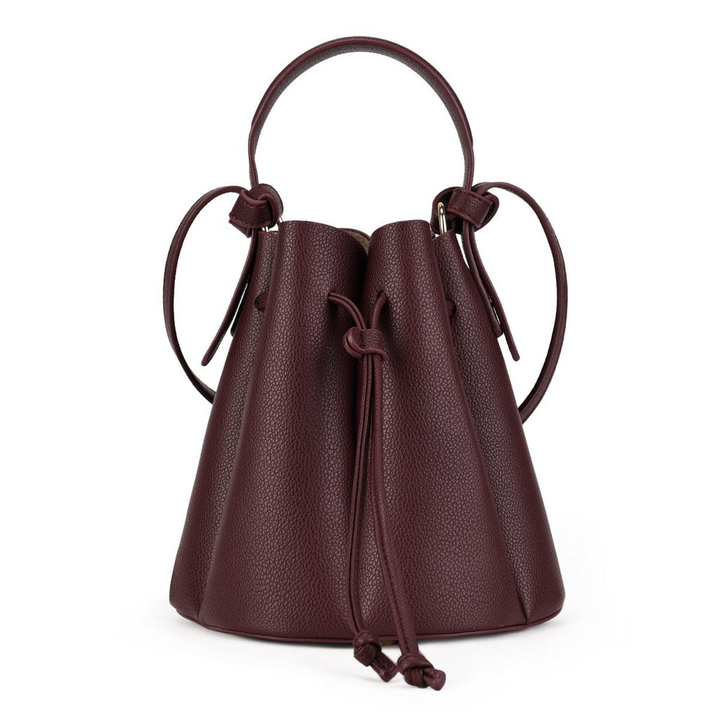 Petal Pleated Drawstring Bucket Bag - Burgundy Small