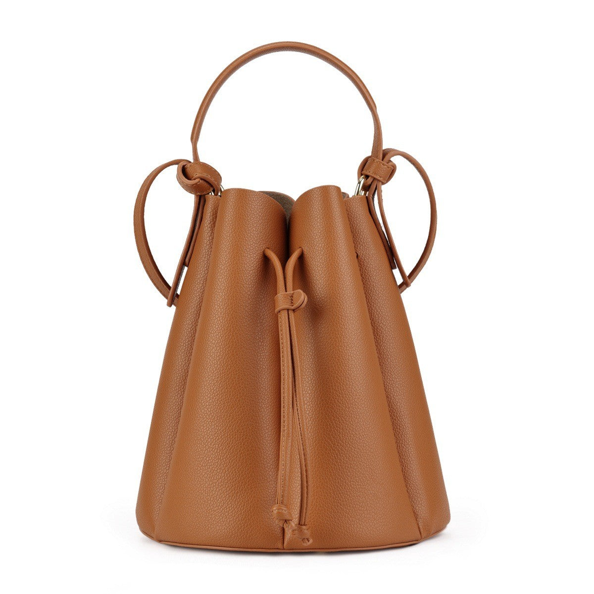 Petal Pleated Drawstring Bucket Bag - Camel Large