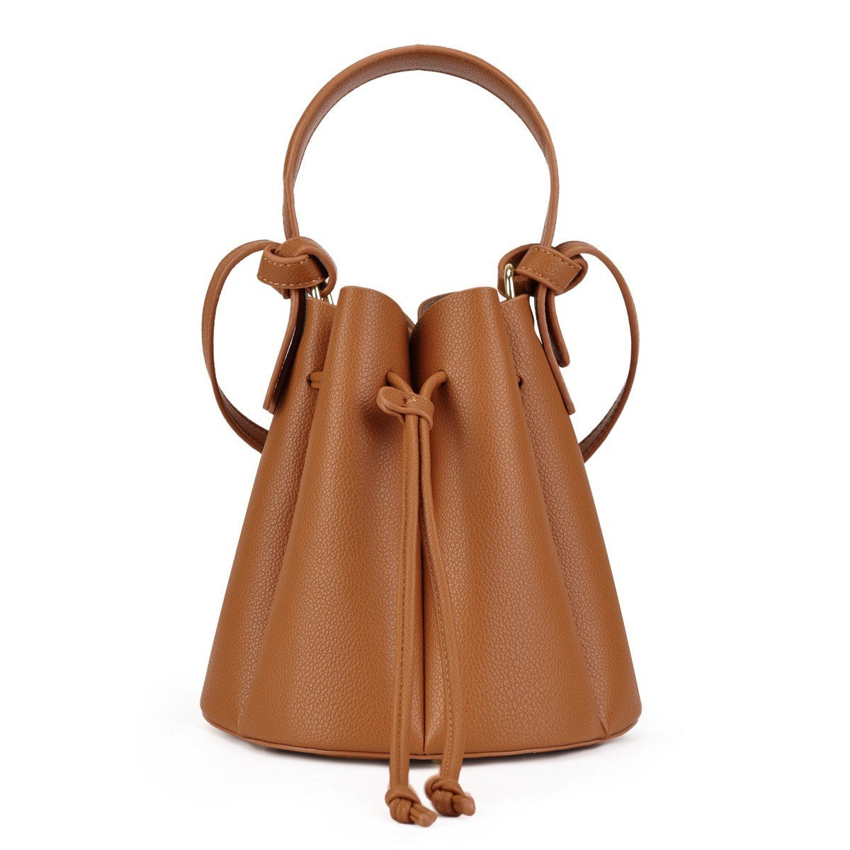 Petal Pleated Drawstring Bucket Bag - Camel Small