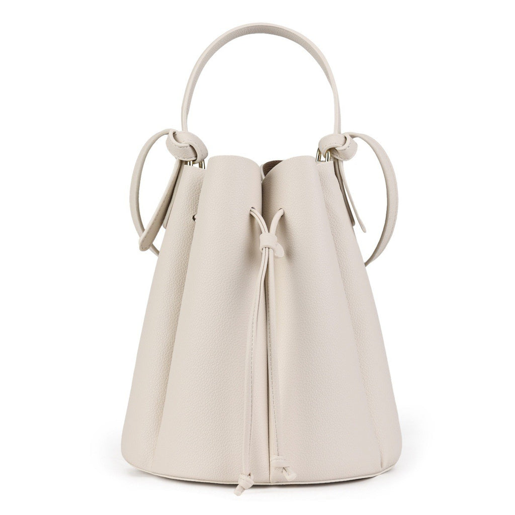 Petal Pleated Drawstring Bucket Bag - Cream Large