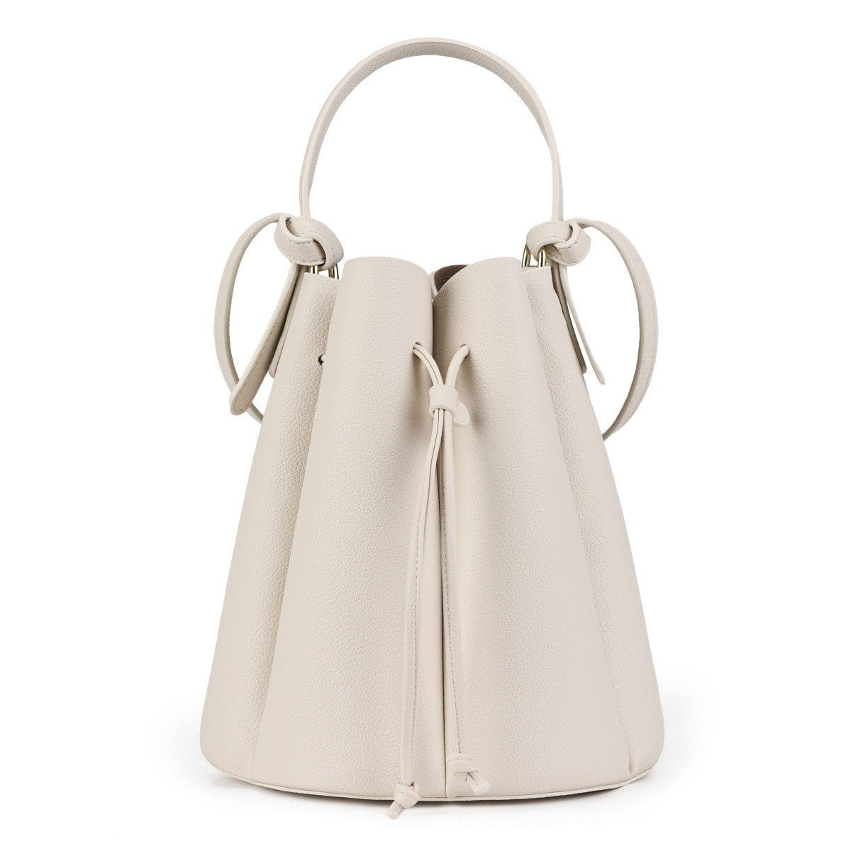 Petal Pleated Drawstring Bucket Bag - Cream Large