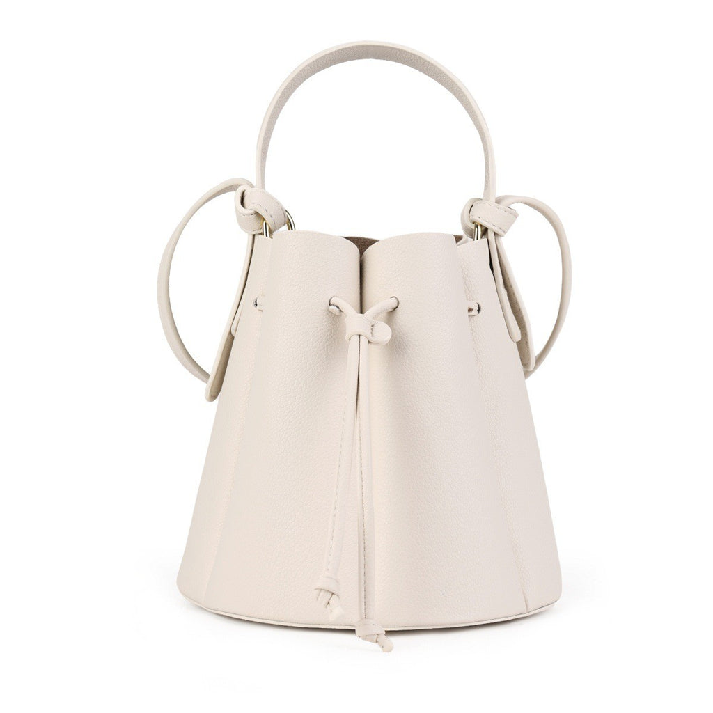 Petal Pleated Drawstring Bucket Bag - Cream Small