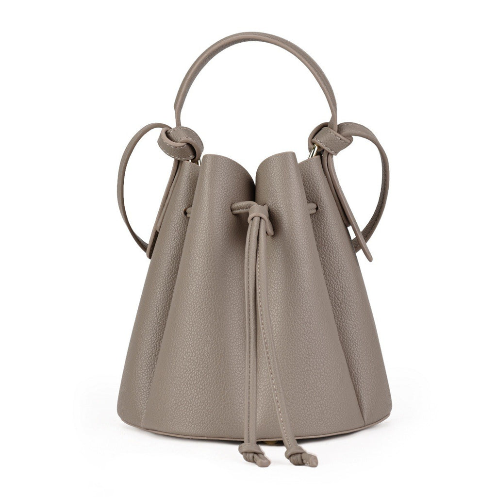 Petal Pleated Drawstring Bucket Bag - Taupe Small
