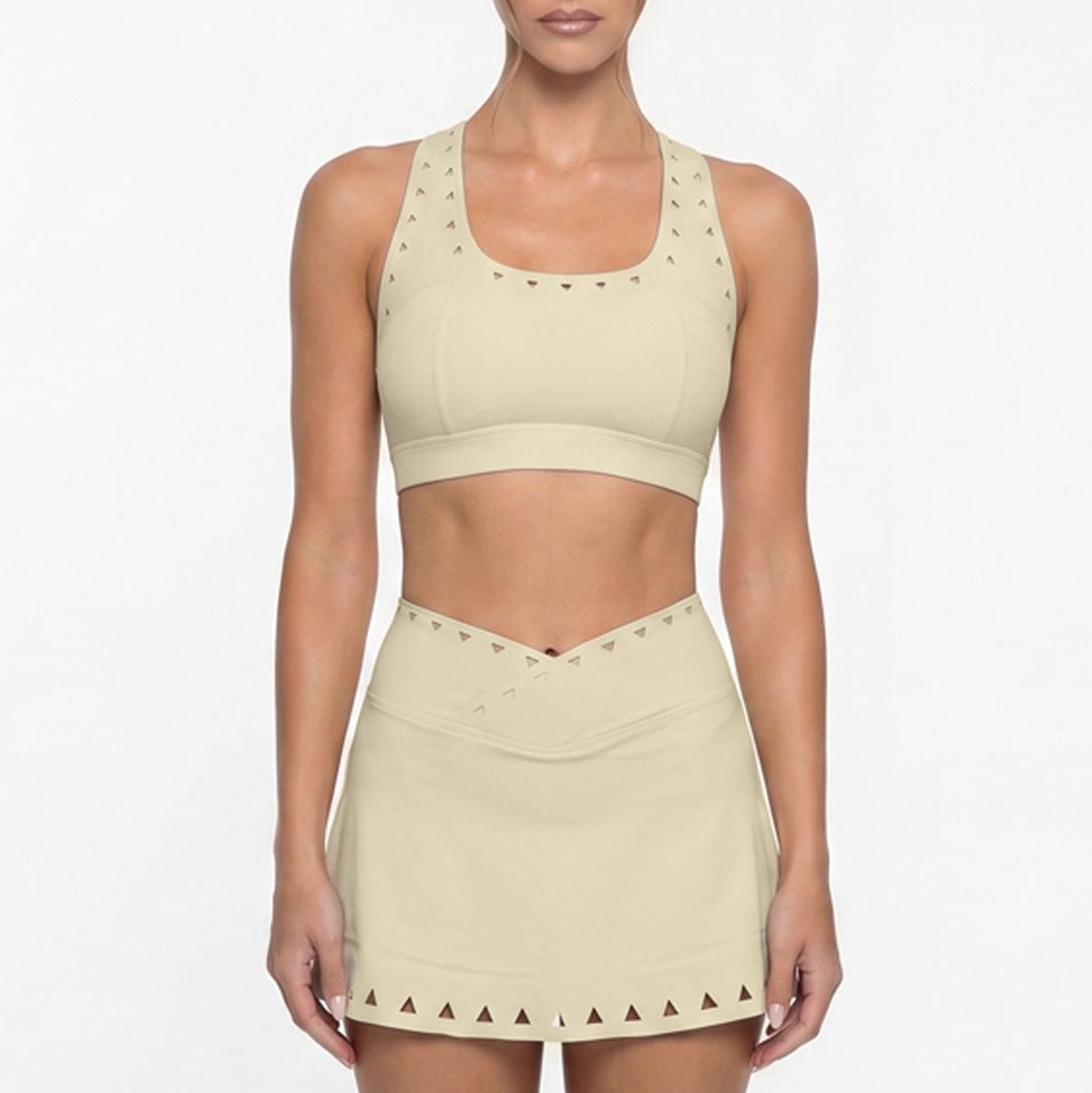 Triangle Perforated Racerback Padded Tennis Sports Bra