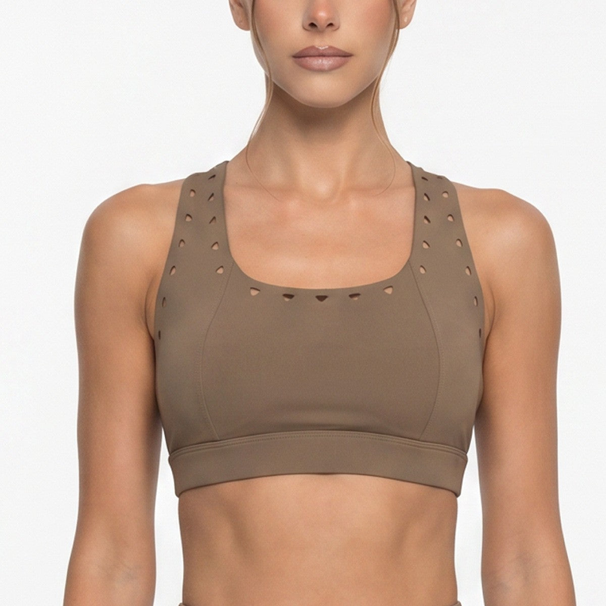 Triangle Perforated Racerback Padded Tennis Sports Bra