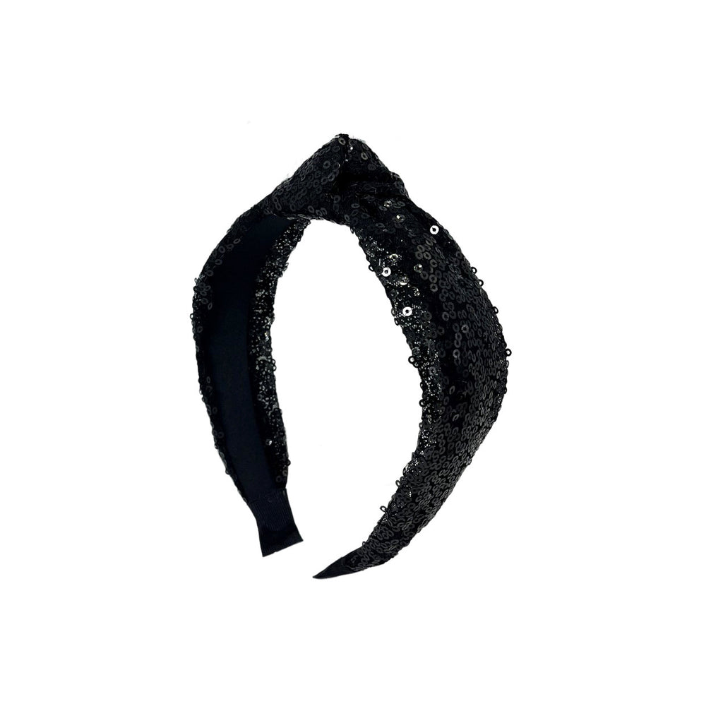 Shiny Sequin Top Knot Headband - Black