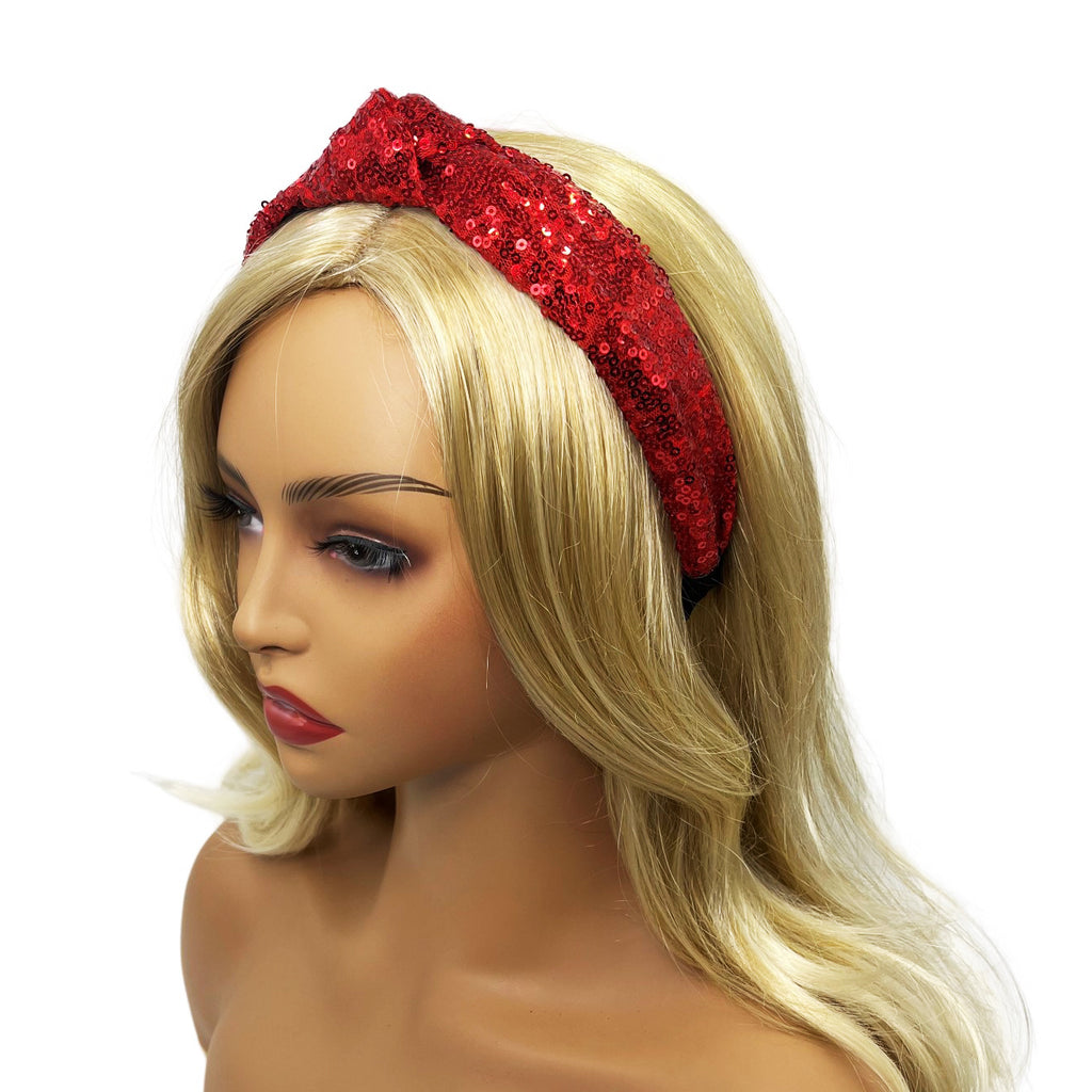 Shiny Sequin Top Knot Headband - Red - 1