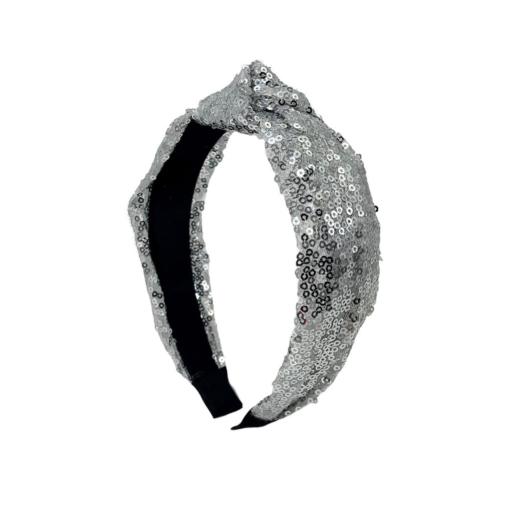 Shiny Sequin Top Knot Headband - Silver