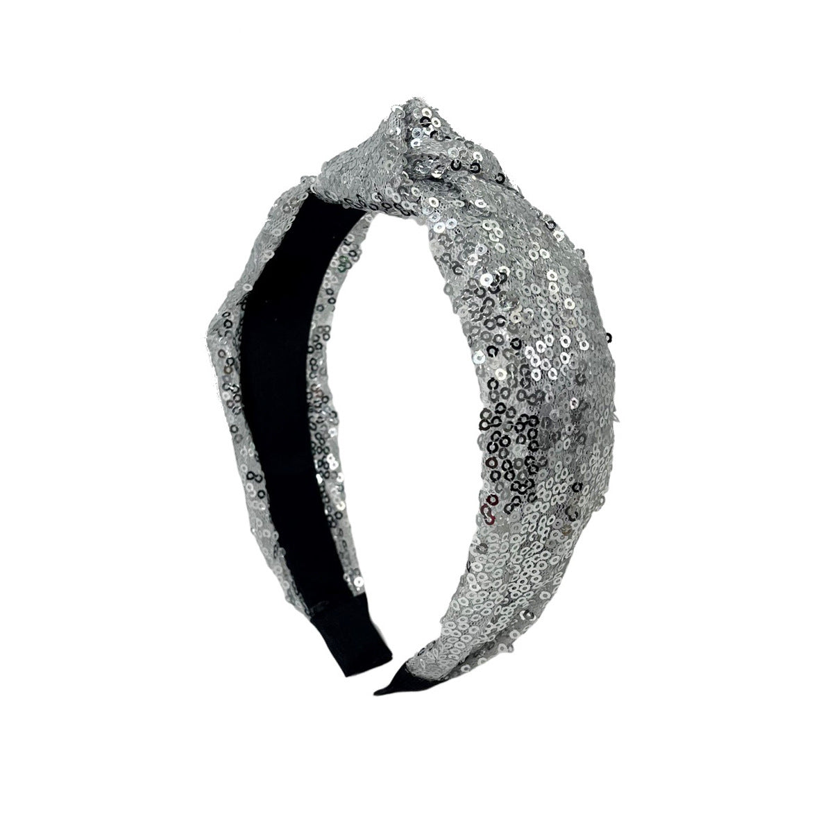 Shiny Sequin Top Knot Headband - Silver