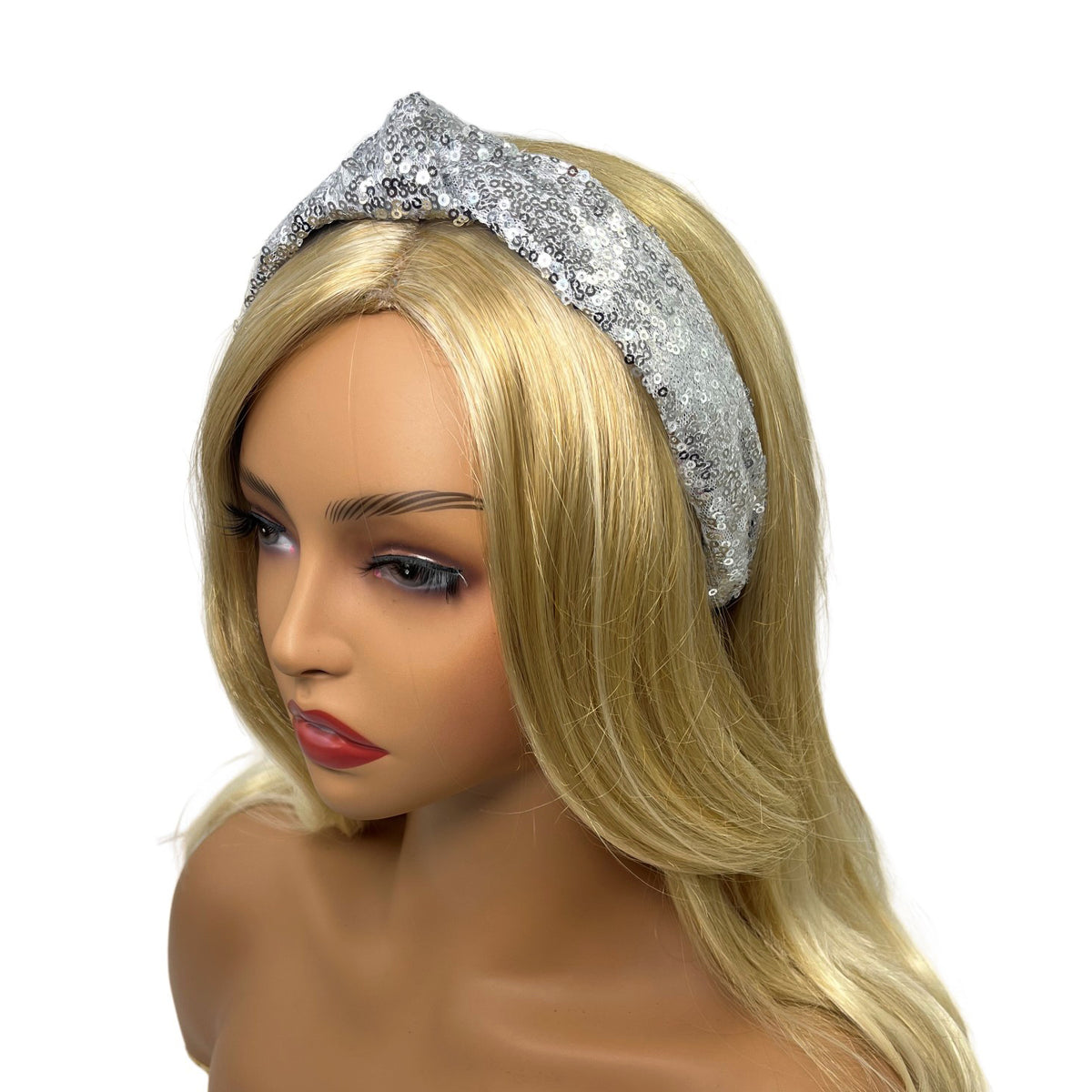 Shiny Sequin Top Knot Headband - Silver - 1
