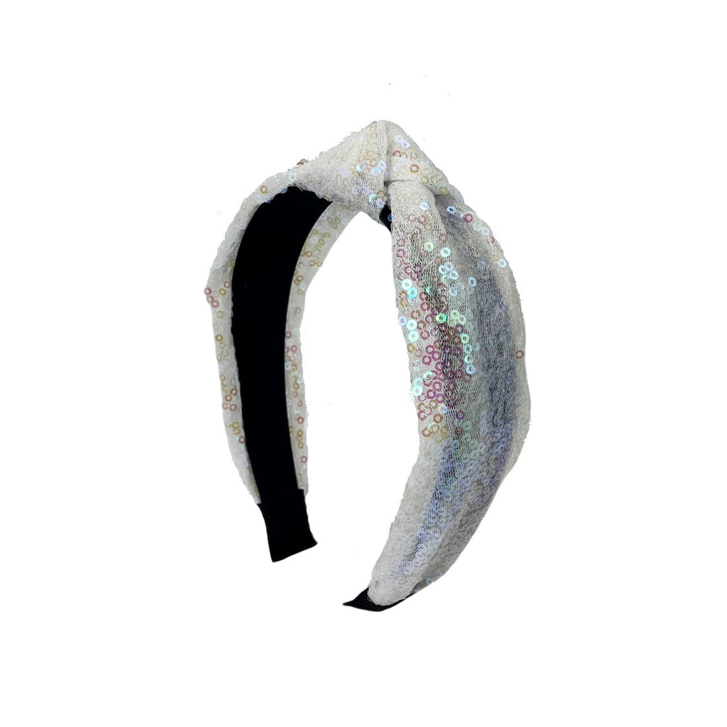 Shiny Sequin Top Knot Headband - white