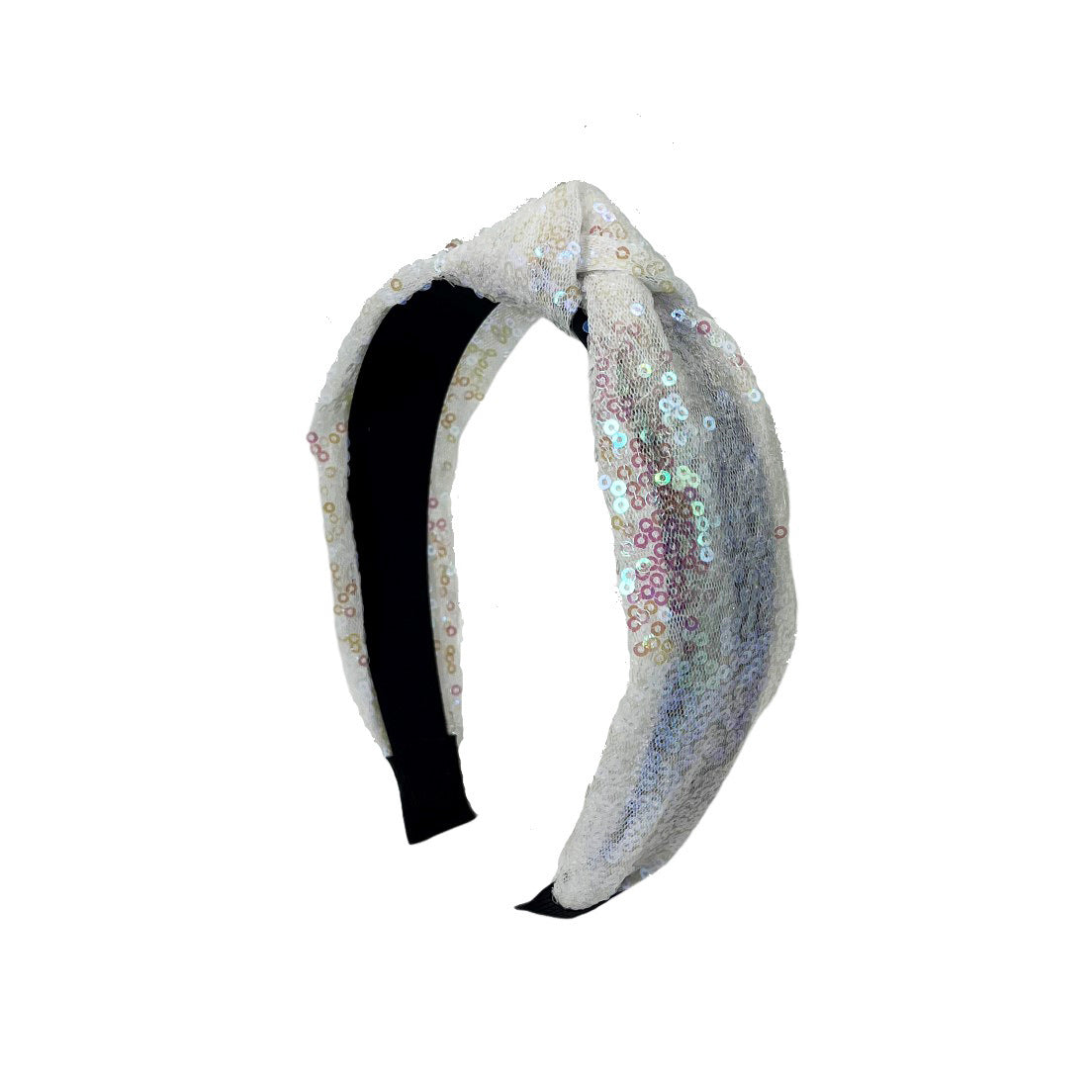 Shiny Sequin Top Knot Headband - white