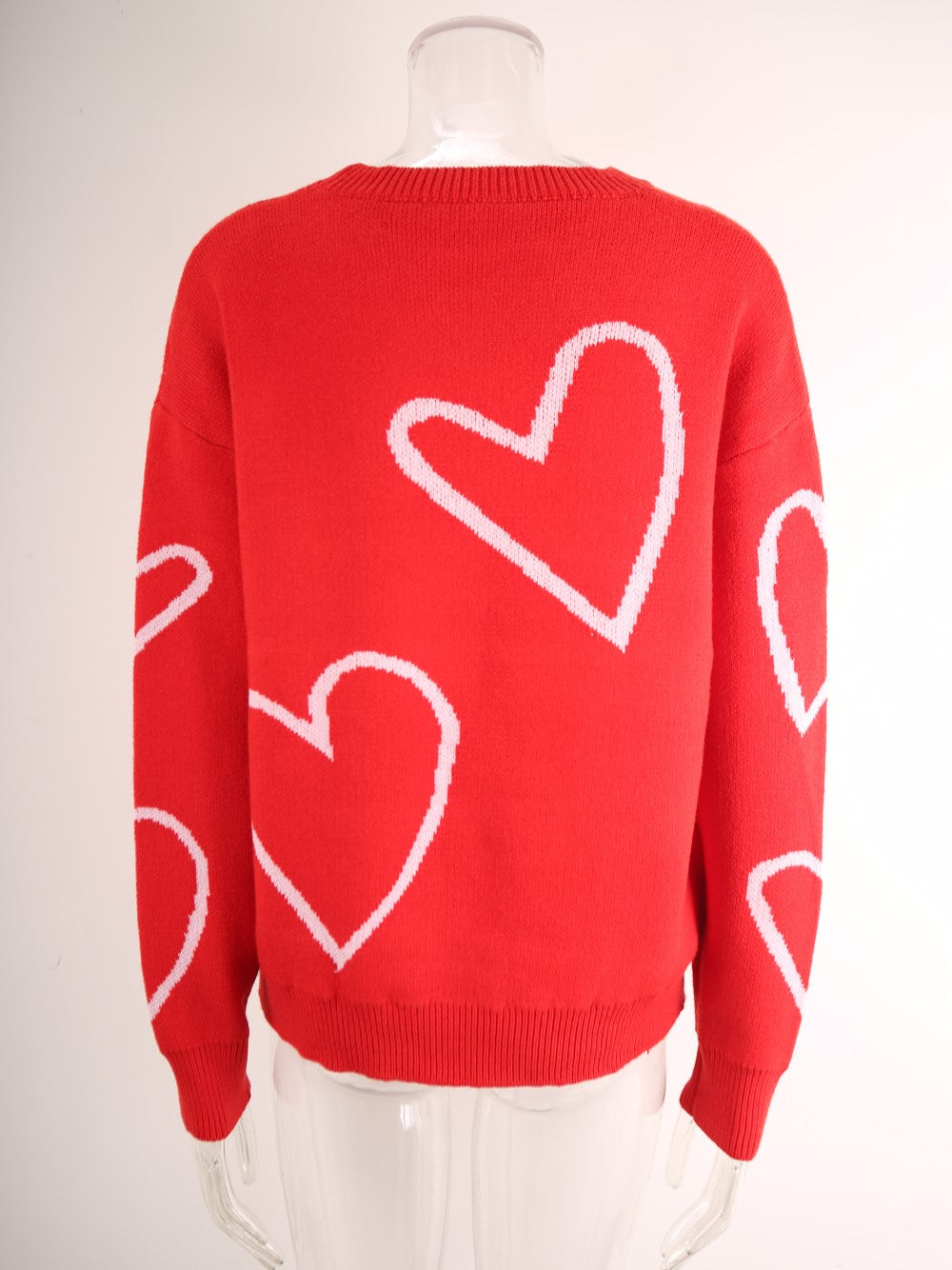 Oversized Heart Intarsia Knit Sweater - Red - 1