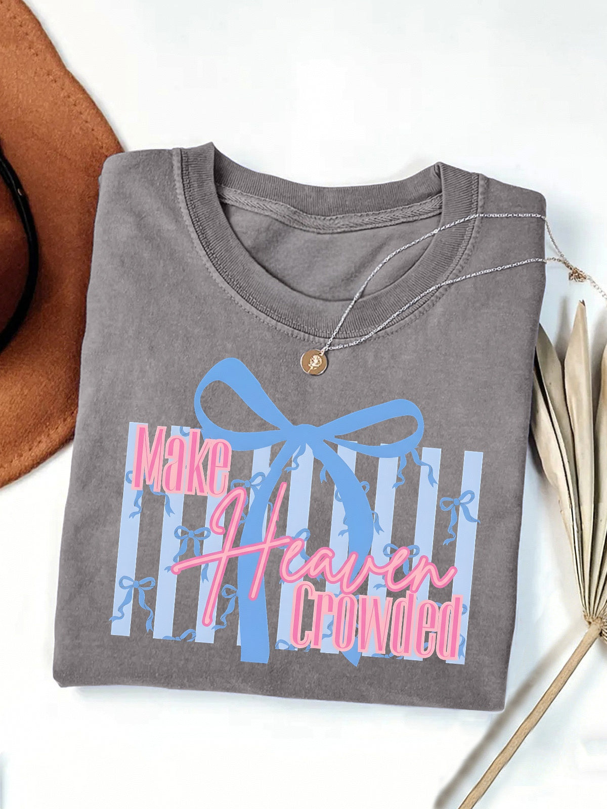 Coquette Bow Slogan Graphic T-Shirt - Grey