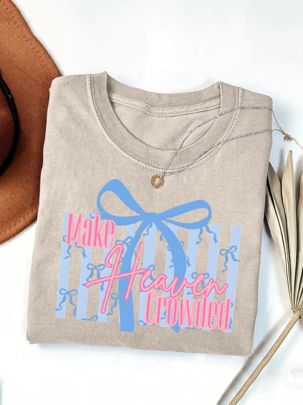 Coquette Bow Slogan Graphic T-Shirt - Khaki