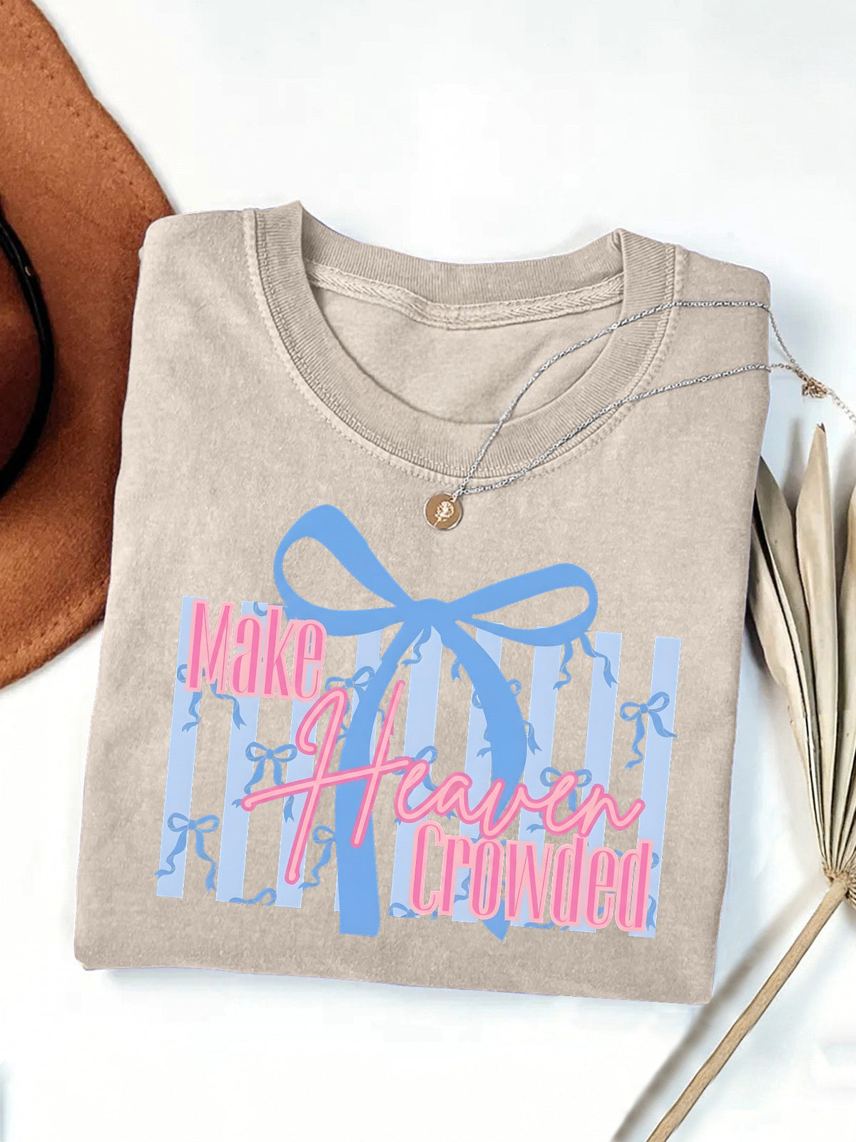 Coquette Bow Slogan Graphic T-Shirt - Khaki