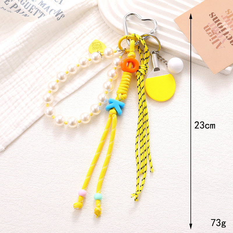 Beaded Ping Pong Paddle Charm Keychain - Yellow