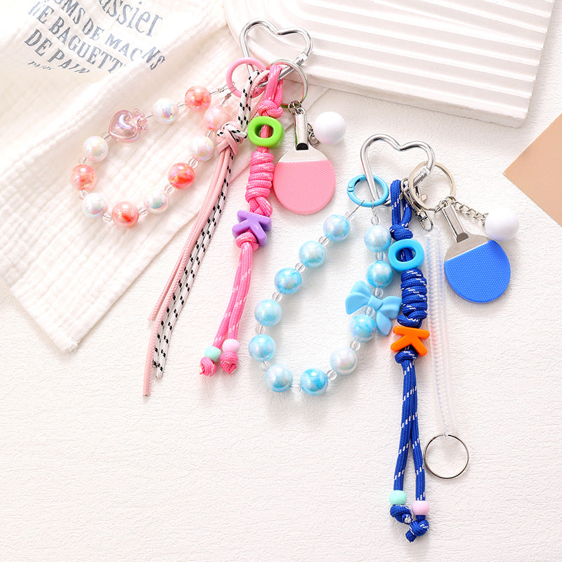 Beaded Ping Pong Paddle Charm Keychain