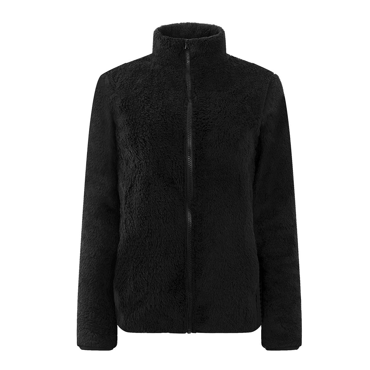 Plush Teddy Fleece Full Zip Jacket - Black