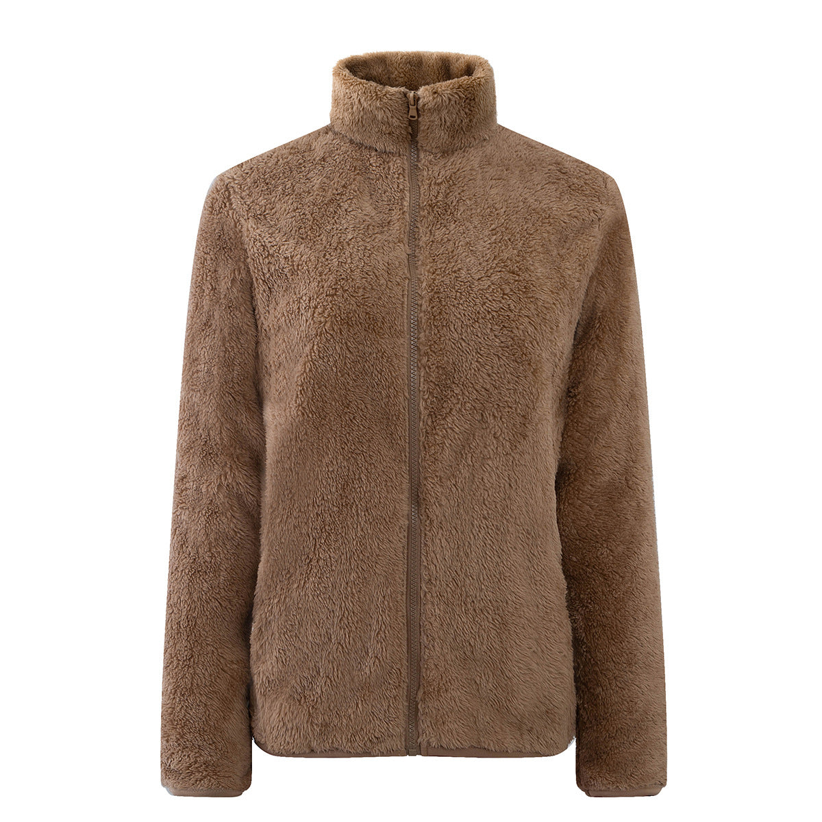 Plush Teddy Fleece Full Zip Jacket - Brown