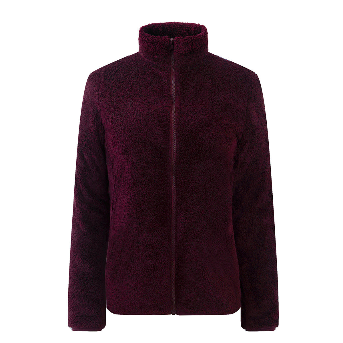 Plush Teddy Fleece Full Zip Jacket - Burgundy