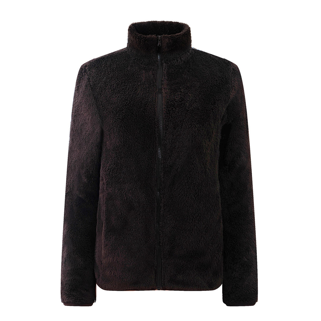 Plush Teddy Fleece Full Zip Jacket - Coffee
