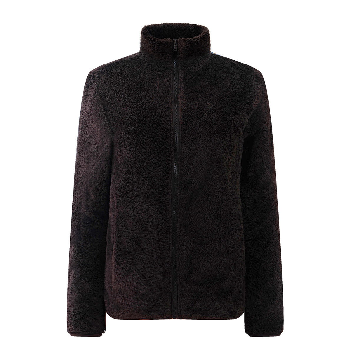Plush Teddy Fleece Full Zip Jacket - Coffee