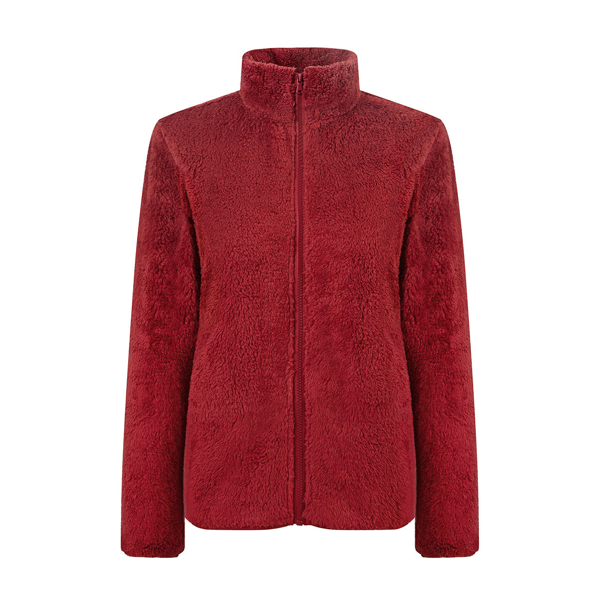 Plush Teddy Fleece Full Zip Jacket - DarkRed