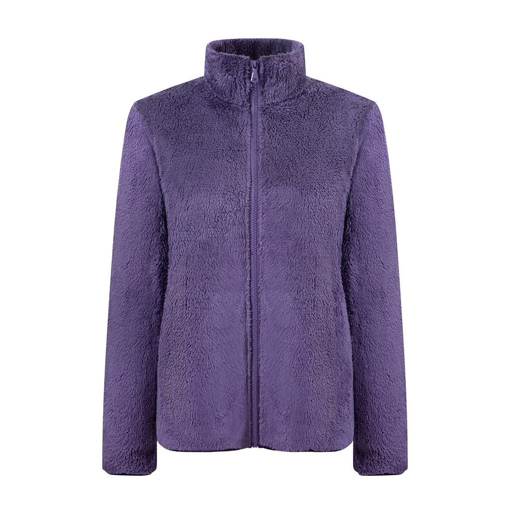 Plush Teddy Fleece Full Zip Jacket - Grape