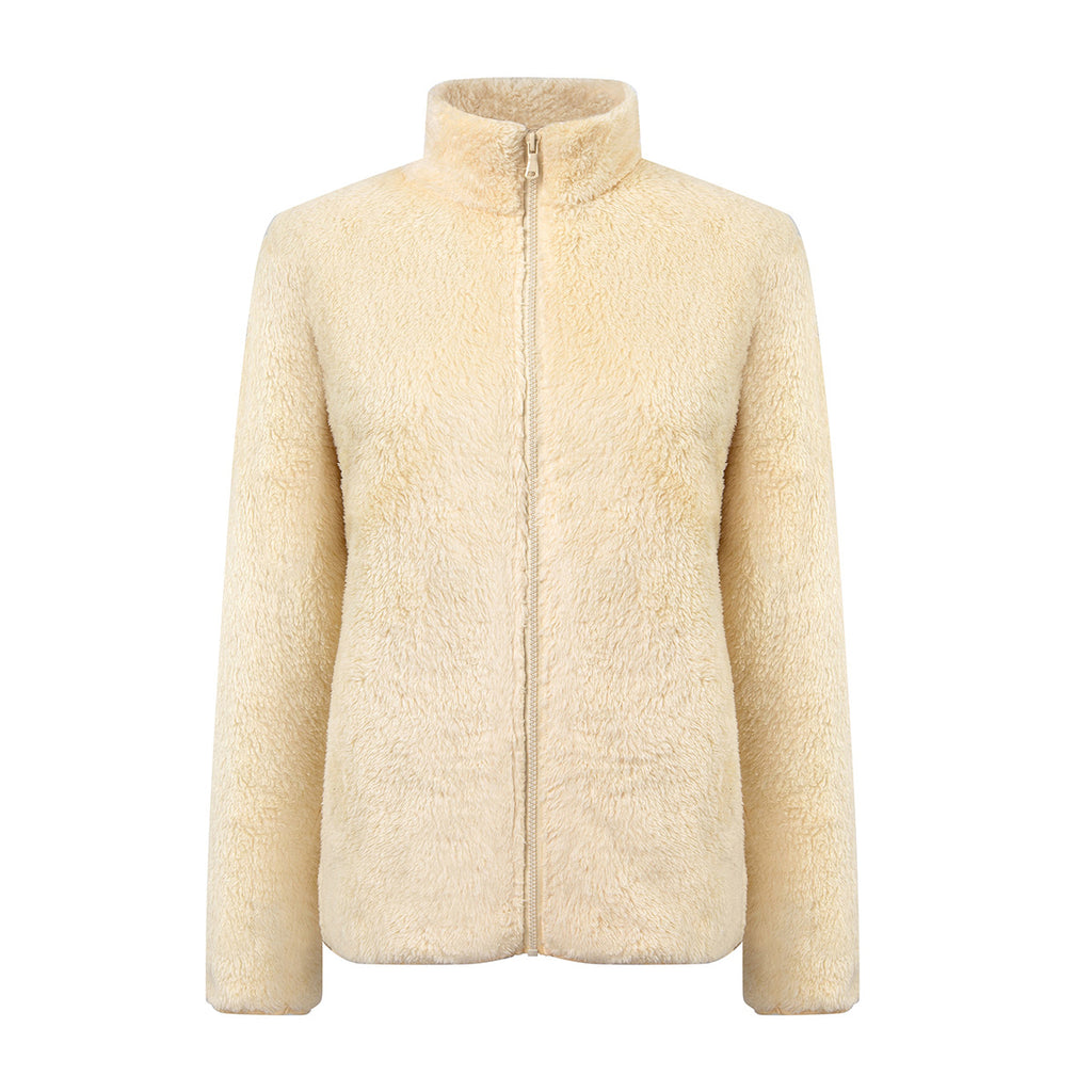 Plush Teddy Fleece Full Zip Jacket - cream