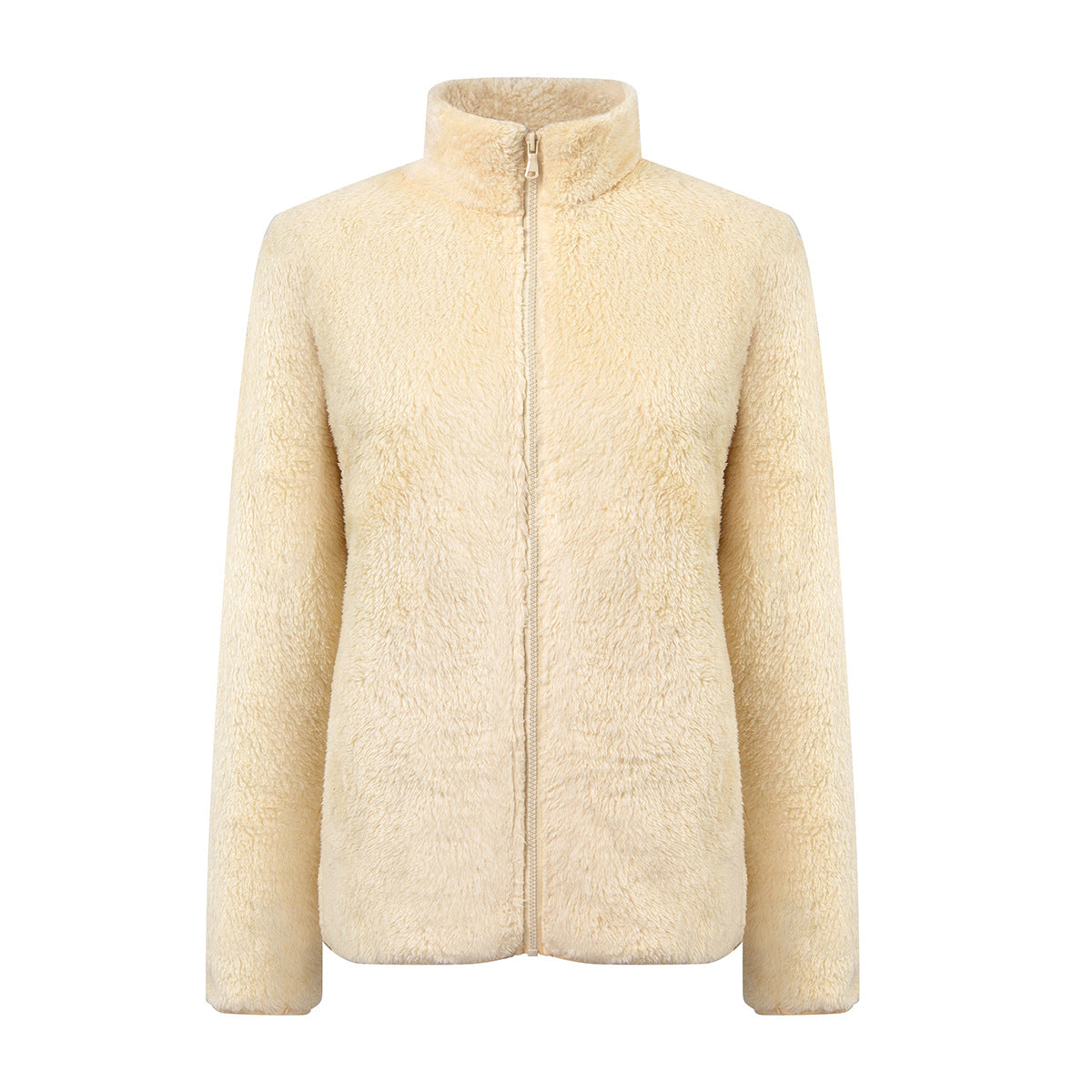 Plush Teddy Fleece Full Zip Jacket - cream