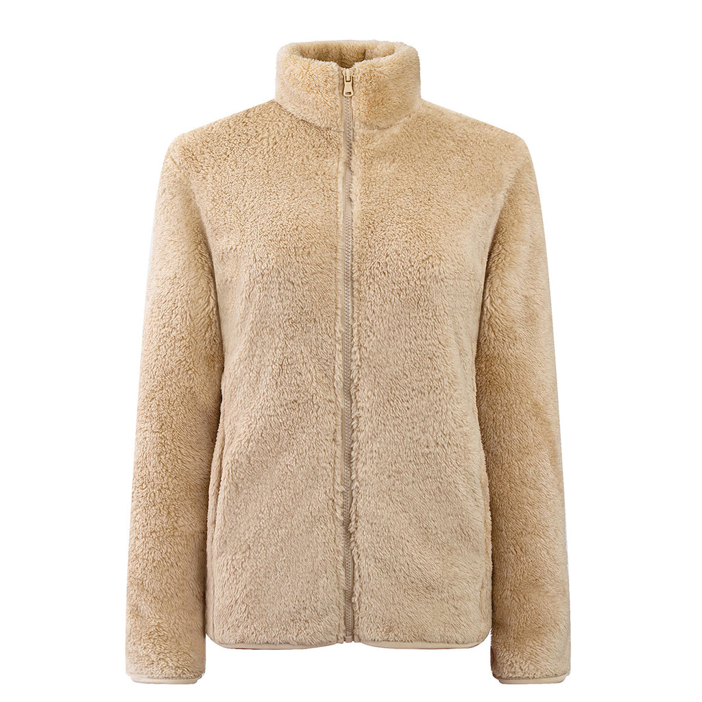 Plush Teddy Fleece Full Zip Jacket - khaki