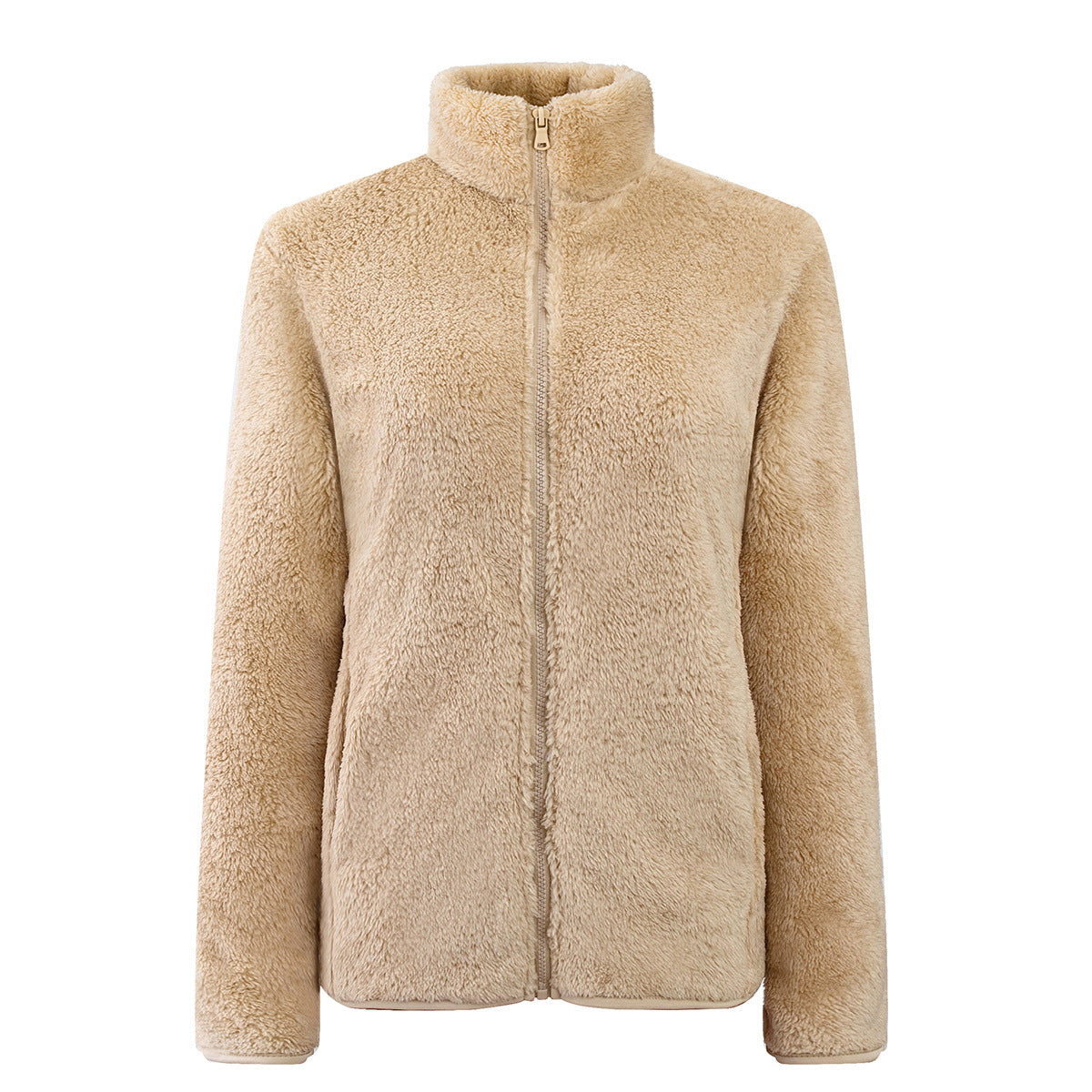 Plush Teddy Fleece Full Zip Jacket - khaki
