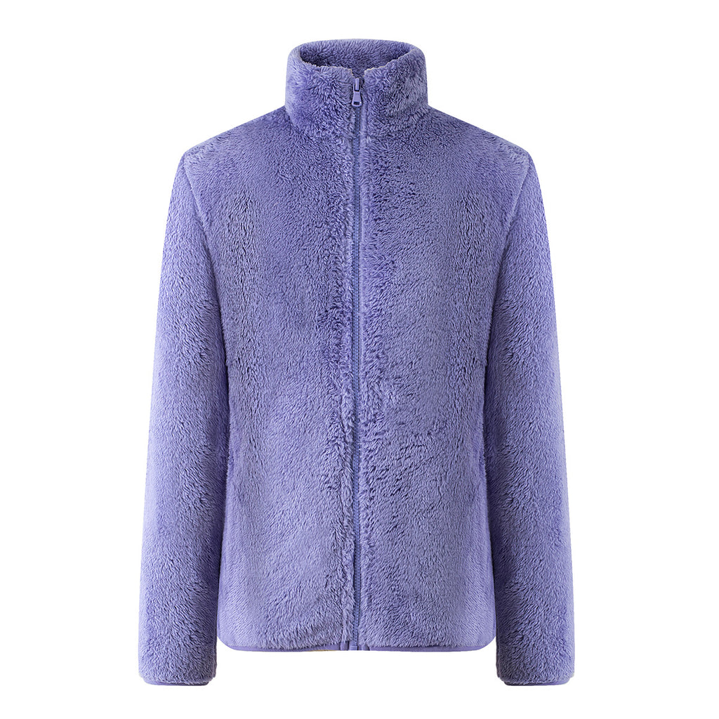 Plush Teddy Fleece Full Zip Jacket - purple