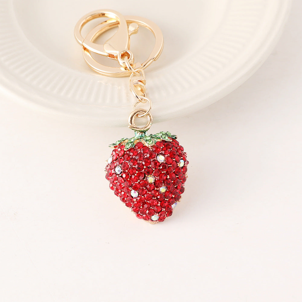 Rhinestone Strawberry Bag Charm Keychain - Strawberry - 1