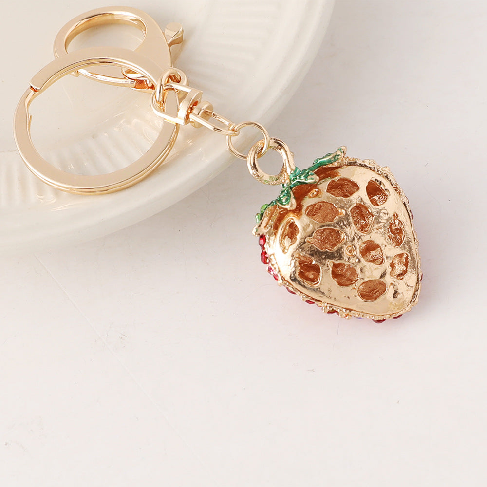 Rhinestone Strawberry Bag Charm Keychain - Strawberry - 2