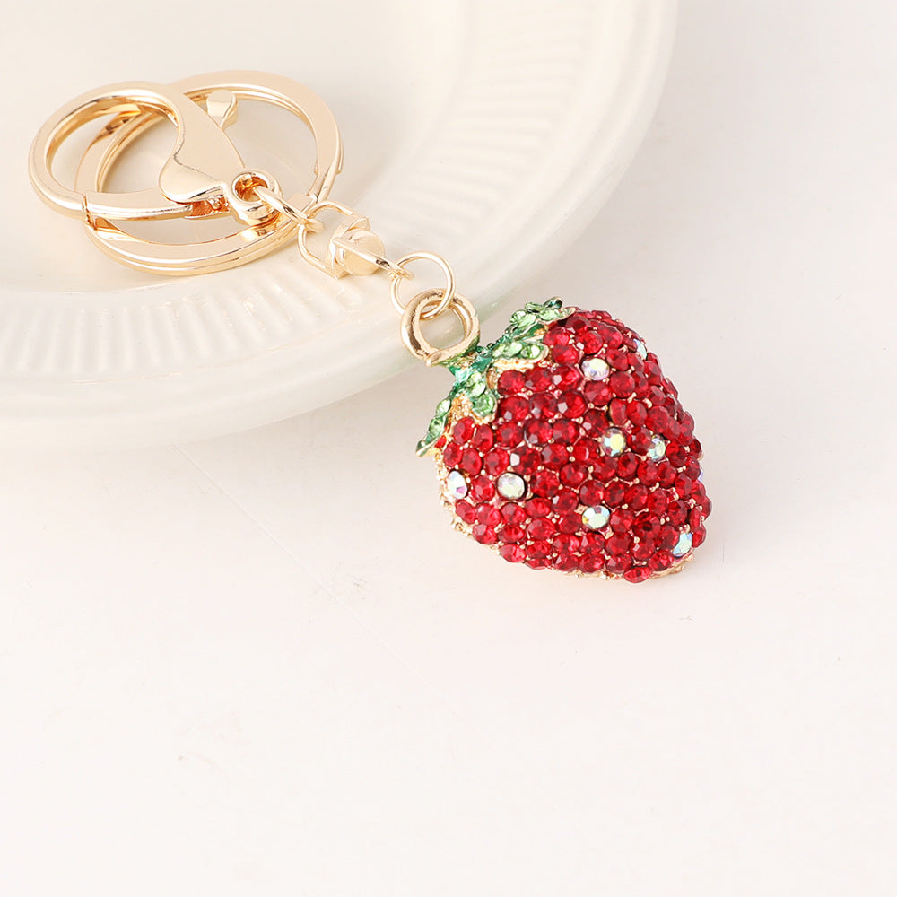 Rhinestone Strawberry Bag Charm Keychain