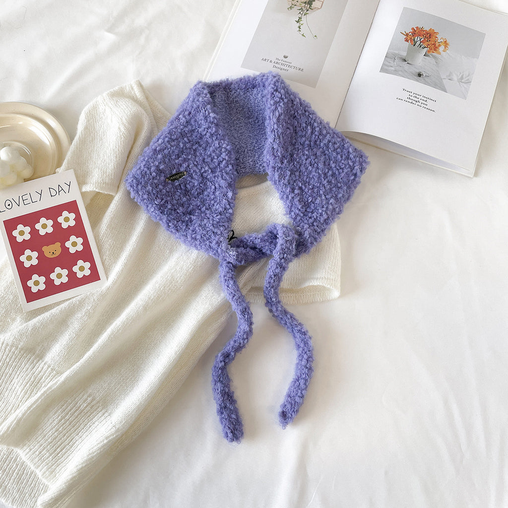 Boucle Knit Tie-Up Ear Warmer Kerchief - Purple