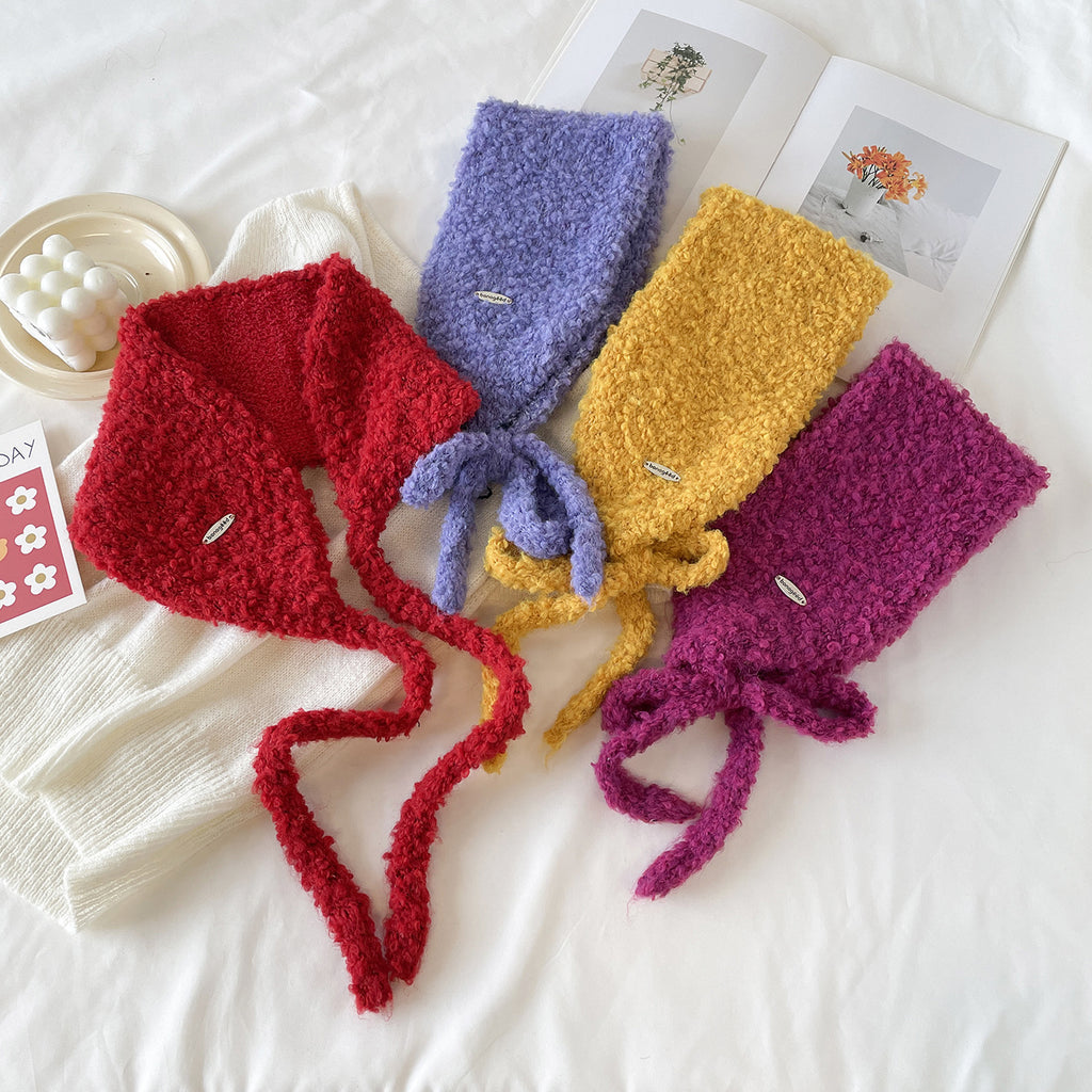 Boucle Knit Tie-Up Ear Warmer Kerchief - Yellow - 2