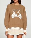 Golf Cart Sweater With Tipped Varsity Trim - Khaki